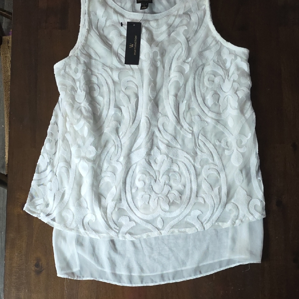Worthington White Textured Lace Overlay Tank